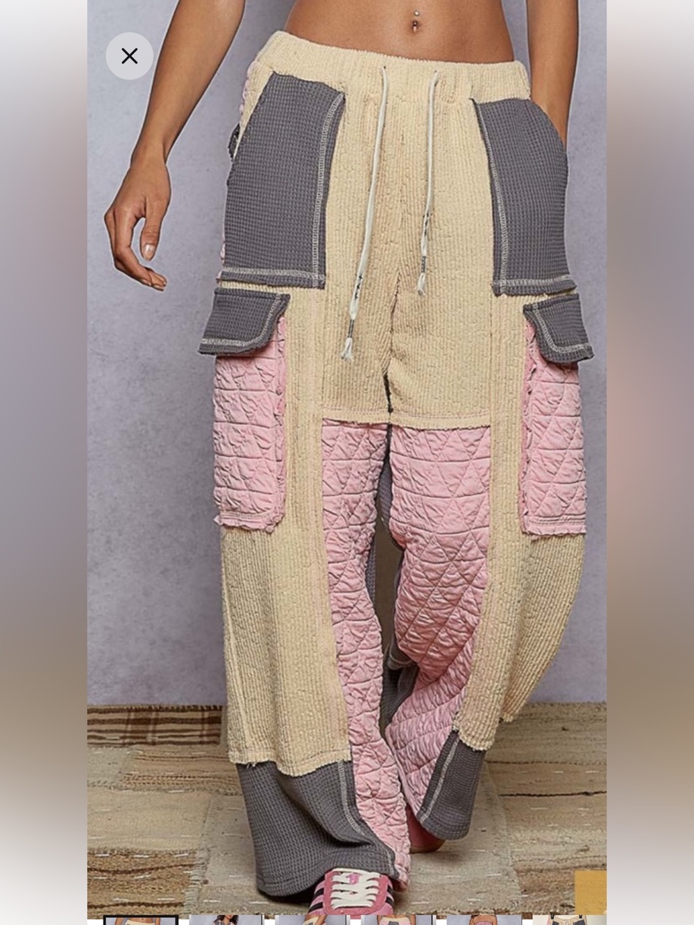 POL Mixed Media Patchwork Wide-Leg Cargo Pants - Picture 8 of 12